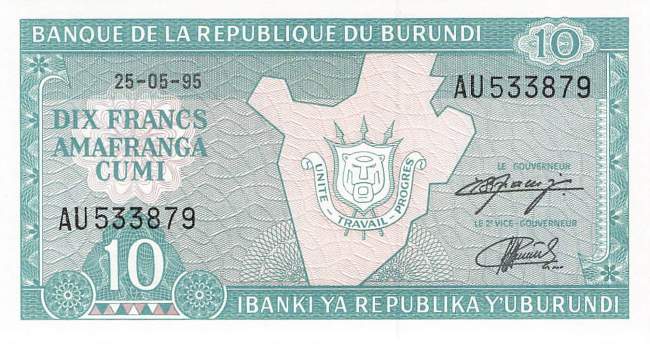 Burundi p33c 10 Francs 1995